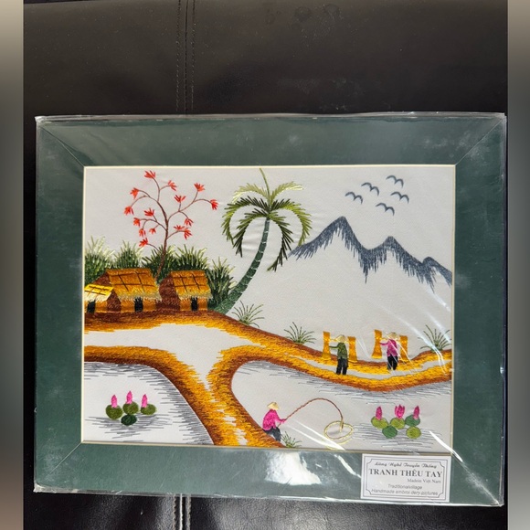 Asian Handmaid Embroidery Traditional Villages Scene 12”x9.5” TRANH THÊU TAY x5 - Picture 6 of 15